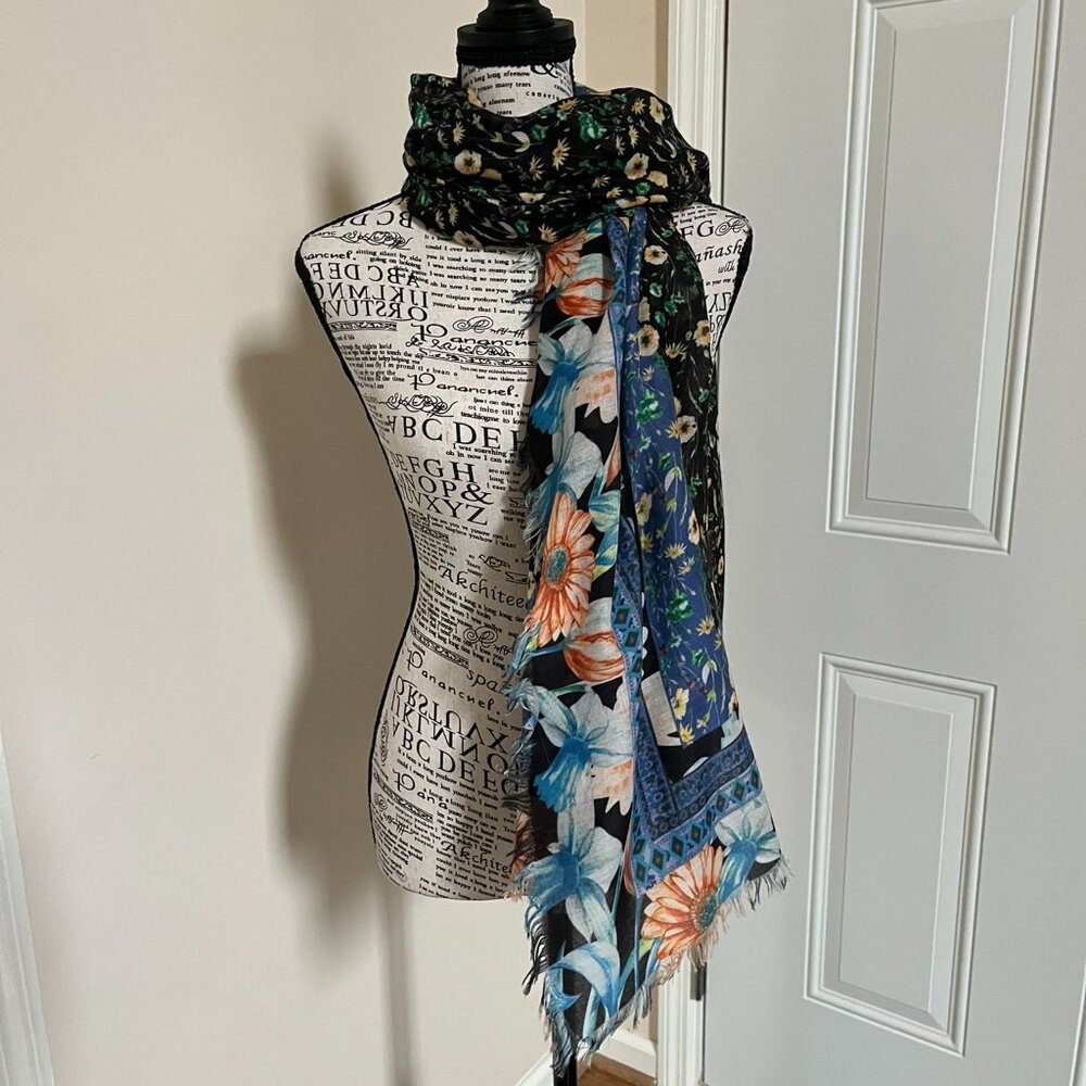 Beautiful Rayon/cotton Blend Floral Scarf, 40” x 72”